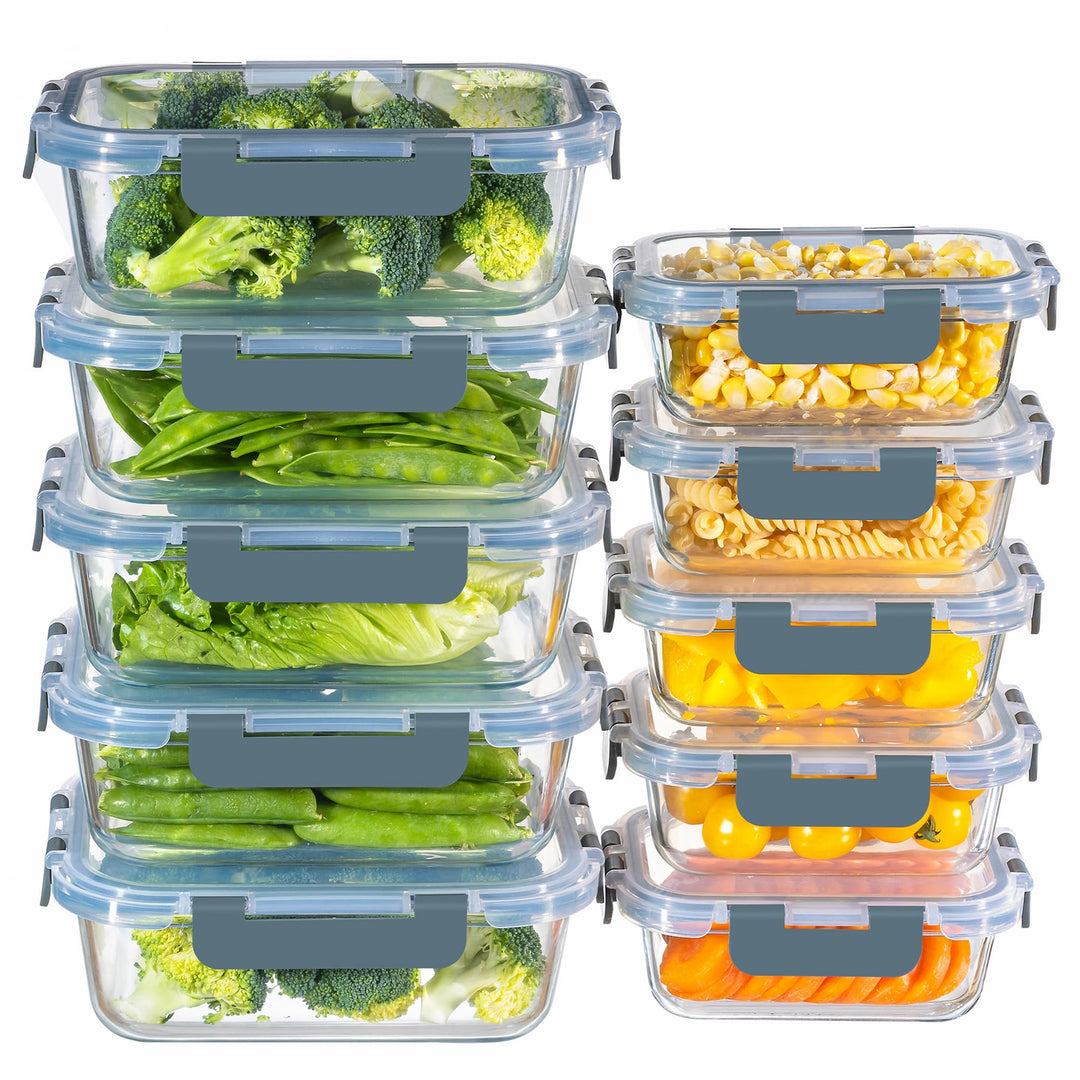 MFY 10er-Set (1040ml & 400ml) Glasbehälter mit Deckel Set, Meal Prep Boxen Glas Frischhaltedosen Gla
