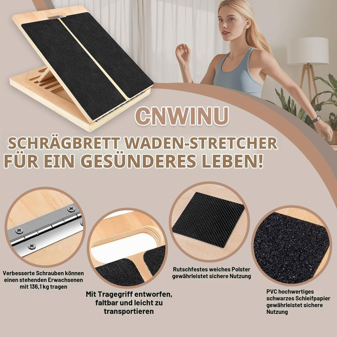 Cnwinu Schrägbrett, Verstellbar Balance Board Erwachsene, Rutschfestes Wadendehner Fusstrainer Heimt