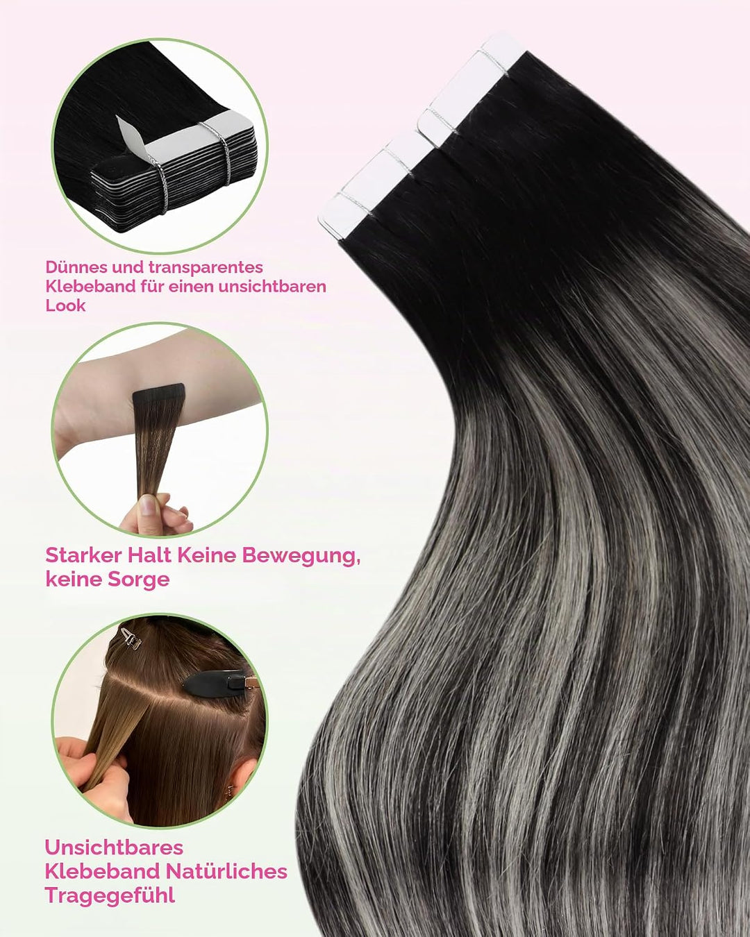 YoungSee Tape in Extensions Echthaar Ombre Tape Extensions Ombre Echthaar Extensions Tape 30 cm Tape