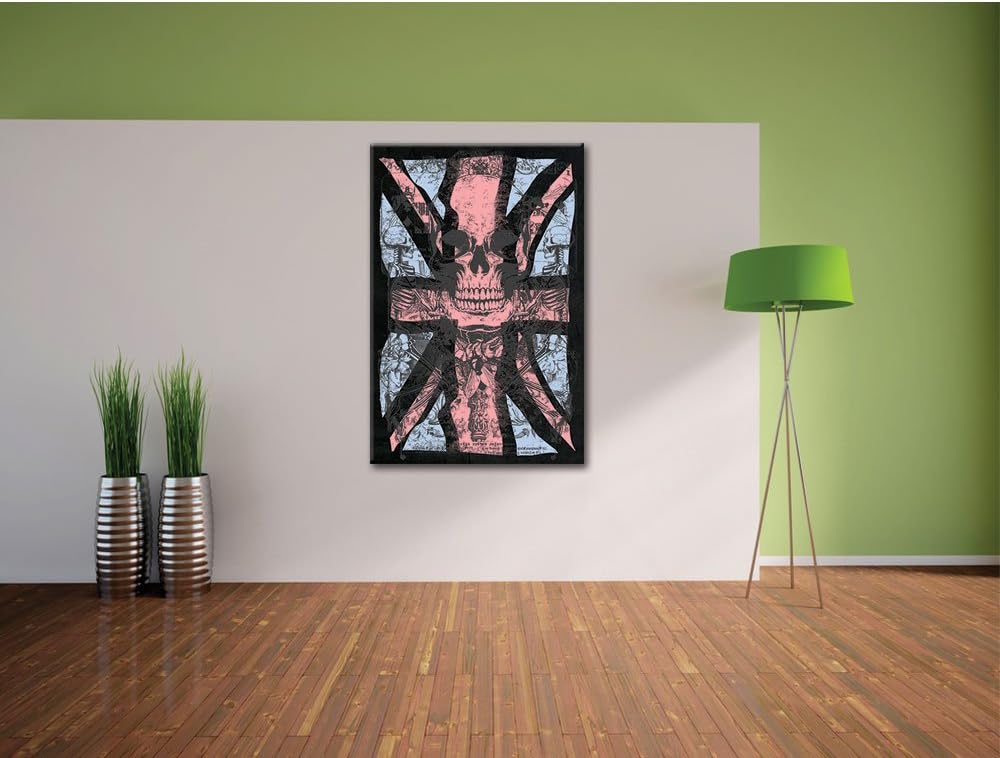 Dark UK skull black Bild auf Leinwand, XXL riesige Bilder fertig gerahmt mit Keilrahmen, Kunstdruck