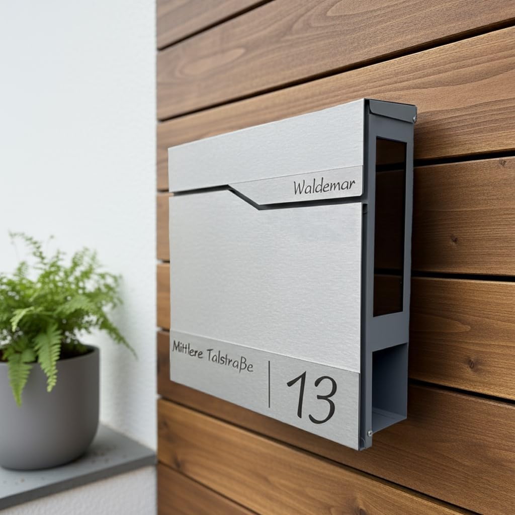 Metzler Briefkasten mit Sichtfenster und Zeitungsfach, hochwertigem Stahlkorpus & gebürsteter Edelst