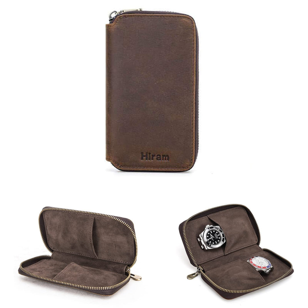 Hiram Echtleder Uhrenetui Reiseuhrenbox 2 Uhren Uhrenbox herren leder Tragbarer Schmuck Organizer Cf