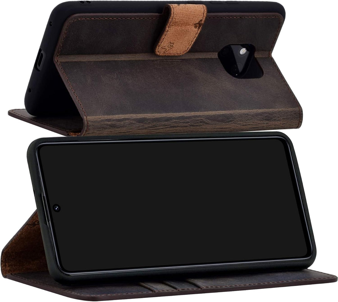 Suncase Book-Style Hülle kompatibel mit Xiaomi Poco X3 NFC Leder Tasche (Slim-Fit) Lederhülle Handyt