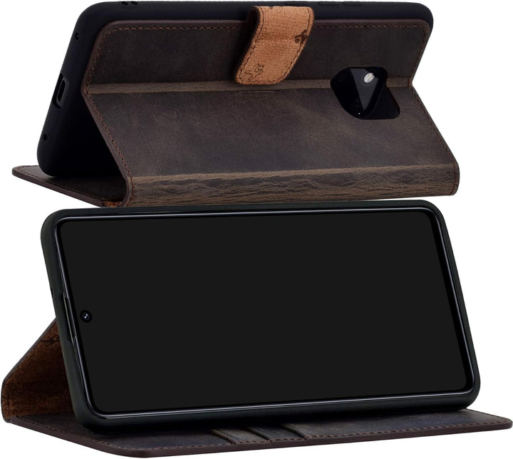 Suncase Book-Style Hülle kompatibel mit Xiaomi Poco X3 NFC Leder Tasche (Slim-Fit) Lederhülle Handyt
