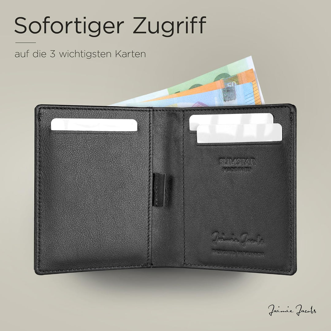 Jaimie Jacobs SLIMSTAR Geldbeutel dünne Geldbörse echtes Leder Slim Wallet Hochformat RFID-Schutz He
