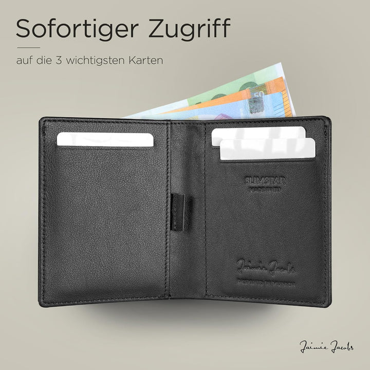 Jaimie Jacobs SLIMSTAR Geldbeutel dünne Geldbörse echtes Leder Slim Wallet Hochformat RFID-Schutz He