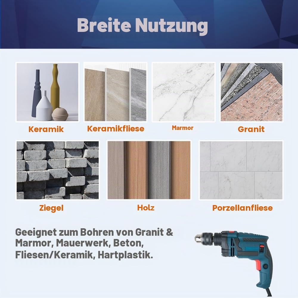 Diamantbohrer 20mm, BRSCHNITT Sechskant-Schaft Diamant Lochsäge Bohrer Set für Feinsteinzeug Keramik