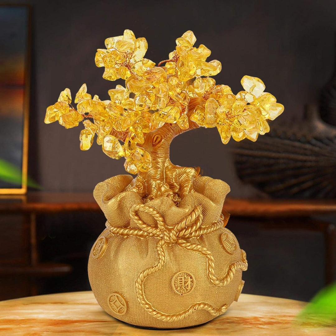 HERCHR Gold Geld Baum, Feng Shui Baum Citrin Geld Baum Harz Glücksbaum Bonsai Statue Office Home Dek