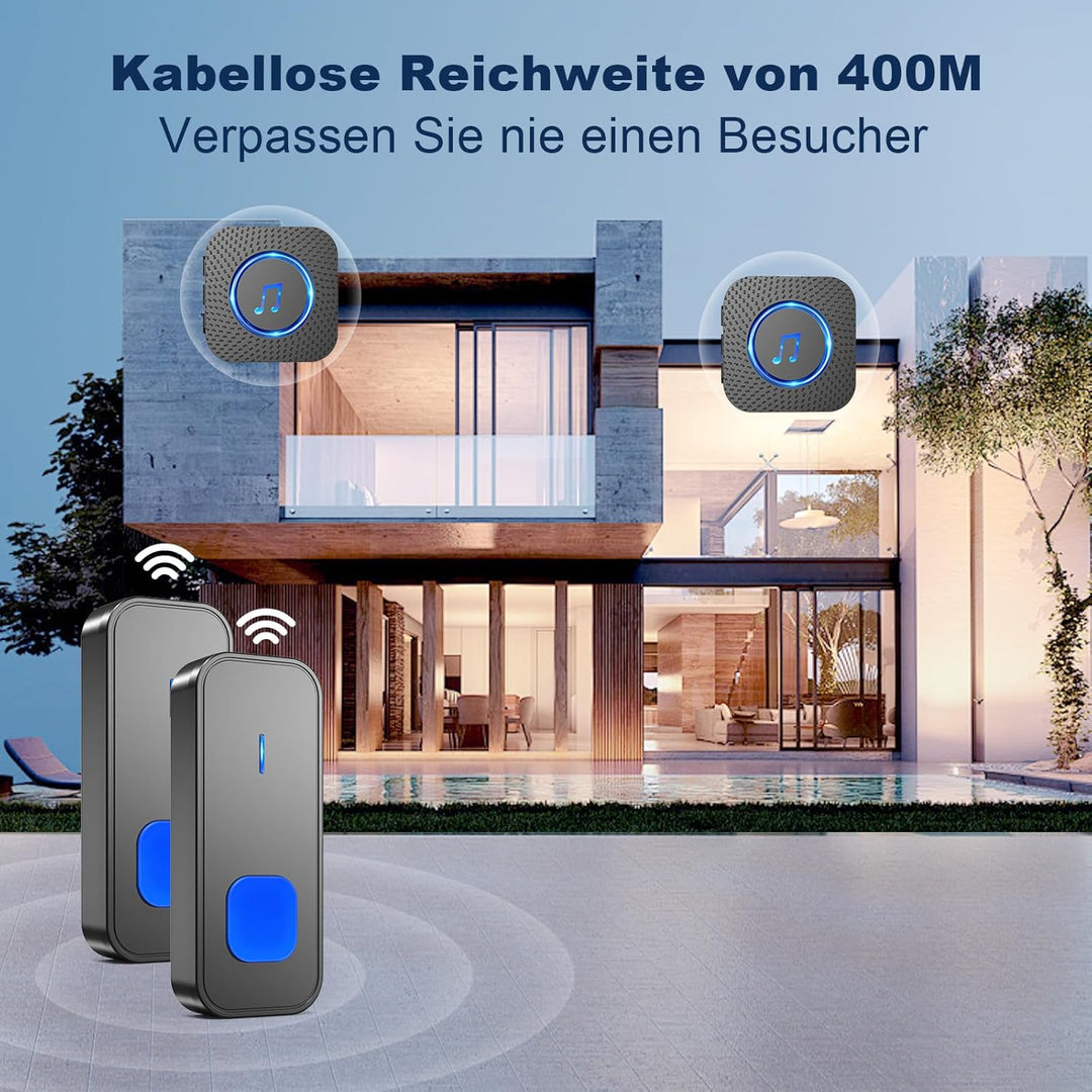 SURFOU Funkklingel, Kabellose Türklingel Funk 400m Reichweite Aussen Wasserdicht Haustür mit Plug-in