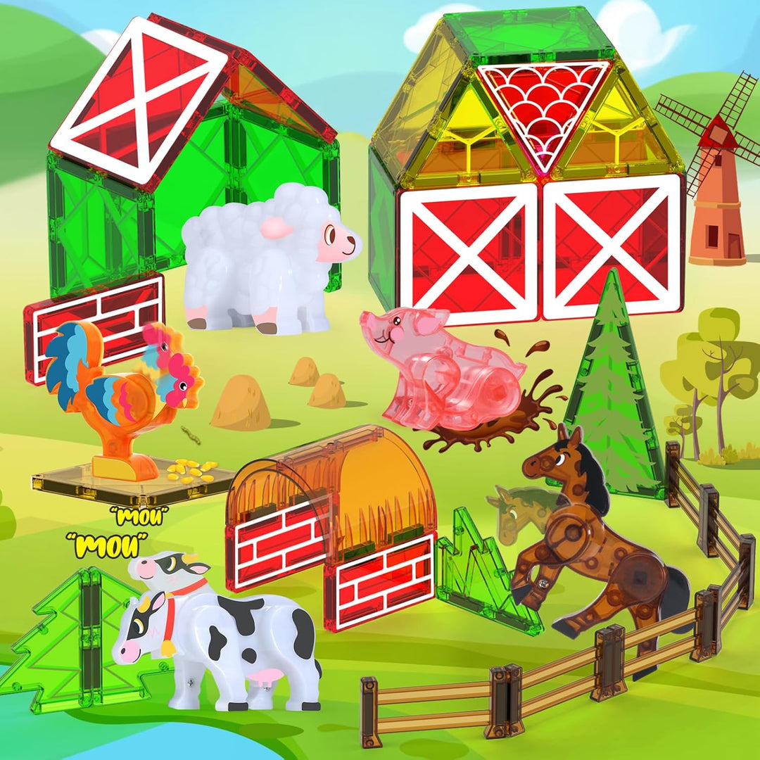Oriate Magnetische Bausteine, Magnetbausteine Bauernhoftiere für Kinder, Montessori Magnete mit Pfer