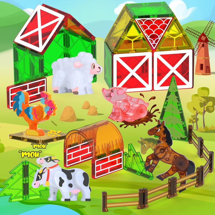 Oriate Magnetische Bausteine, Magnetbausteine Bauernhoftiere für Kinder, Montessori Magnete mit Pfer