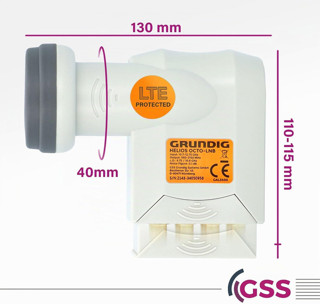 [ Test SEHR GUT, Note 1.2 *] GSS Helios Octo LNB mit LTE Abschirmung &amp; Sun Protect UV Schutz, Digita
