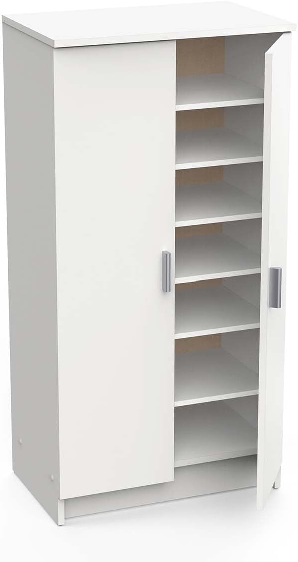 Multifunktions-Kleiderschrank mit zwei Türen mit sechs Einlegeböden, Farbe Weiss, Masse 55 x 108 x 3