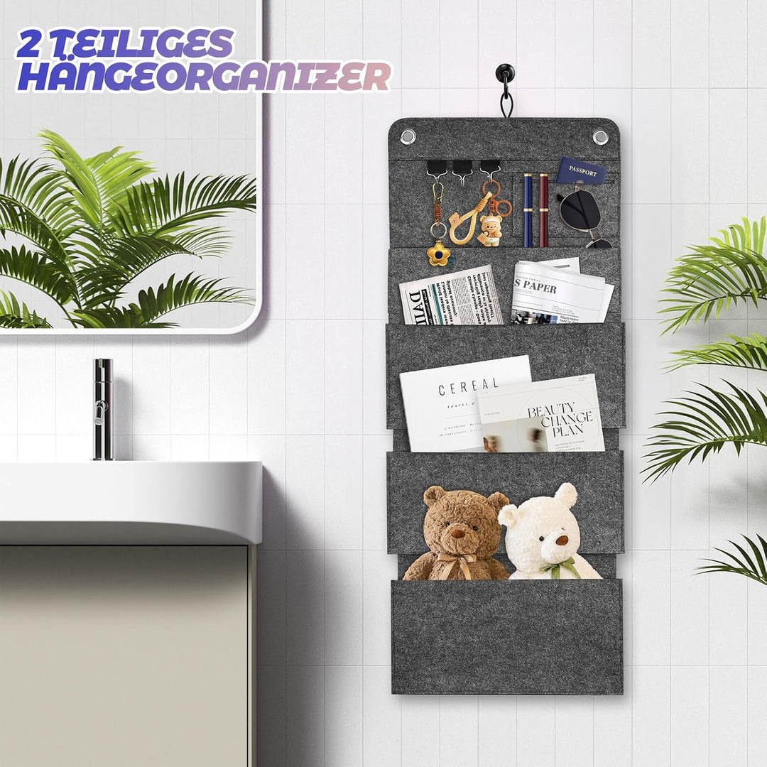 Hängeorganizer 2er Set - 80 * 32CM Wandorganizer Hängend Filz Faltbare, 5 Fächer, 3 Haken Grosse Kap