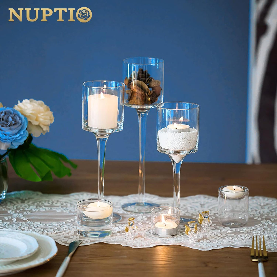 NUPTIO 1 Set Glaskerzenhalter für Stumpenkerze & Schwimmkerzen, Glas-Teelicht-Kerzenhalter Klare Tis