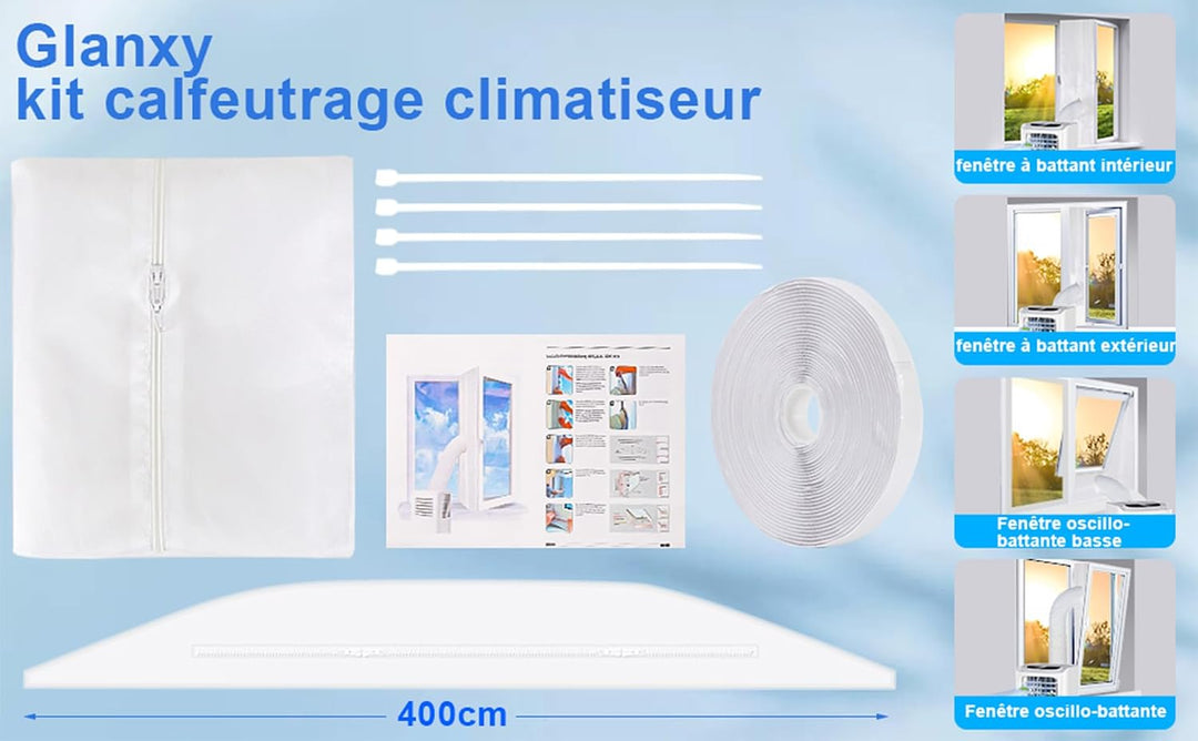 400cm Klimaanlage Fensterabdichtung für mobile Klimageräte, Wäschetrockner, Ablufttrockner, GLANXY K