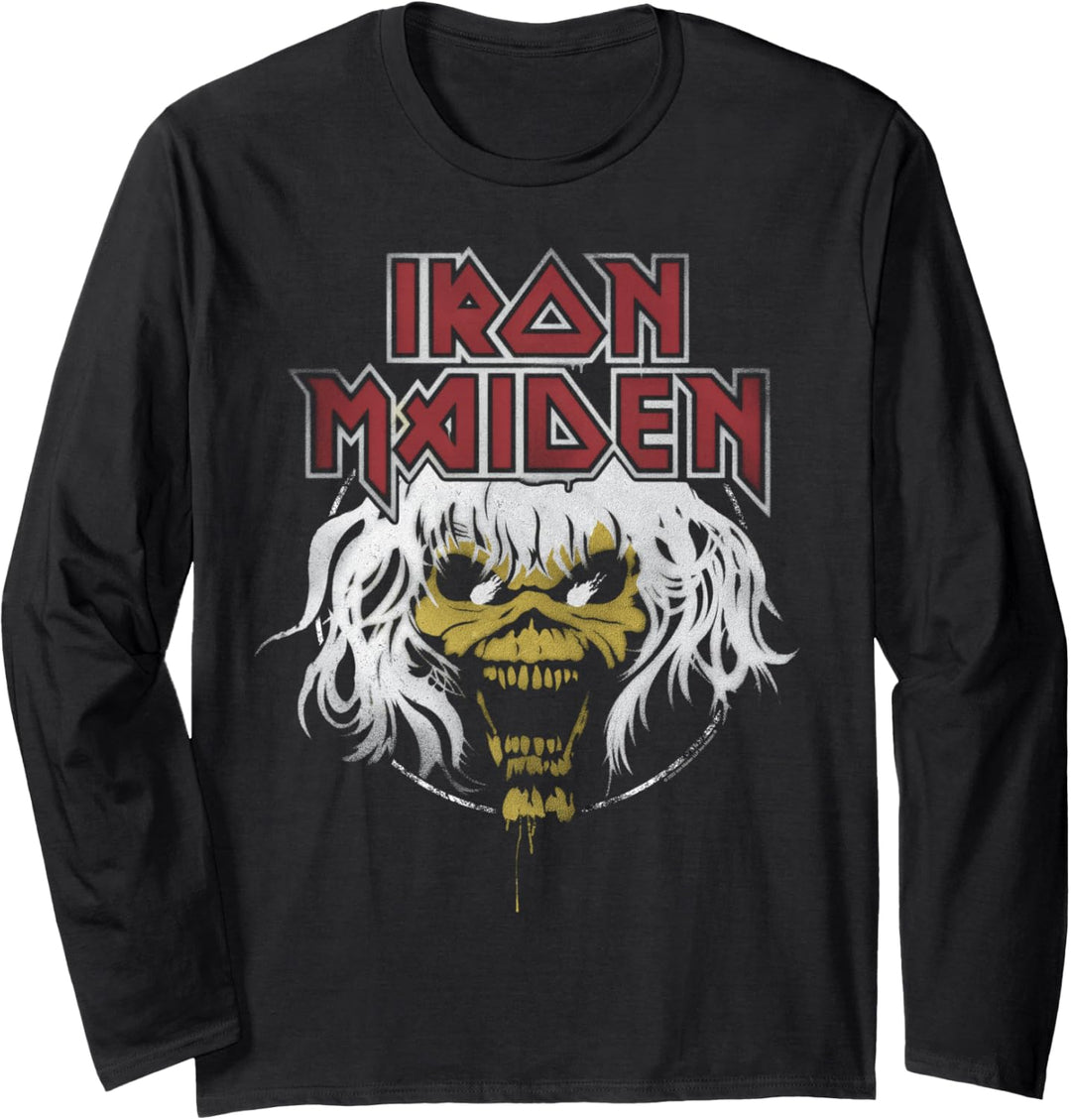 Iron Maiden - Eddie Circle Logo Alternate Hair Red Langarmshirt