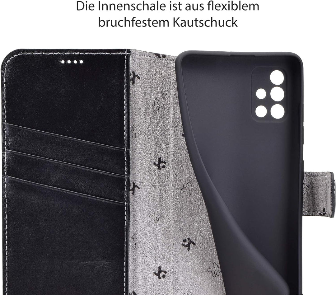 Suncase Book-Style Hülle kompatibel mit Samsung Galaxy A71 Leder Tasche (Slim-Fit) Lederhülle Handyt