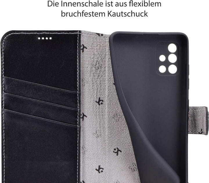 Suncase Book-Style Hülle kompatibel mit Samsung Galaxy A71 Leder Tasche (Slim-Fit) Lederhülle Handyt