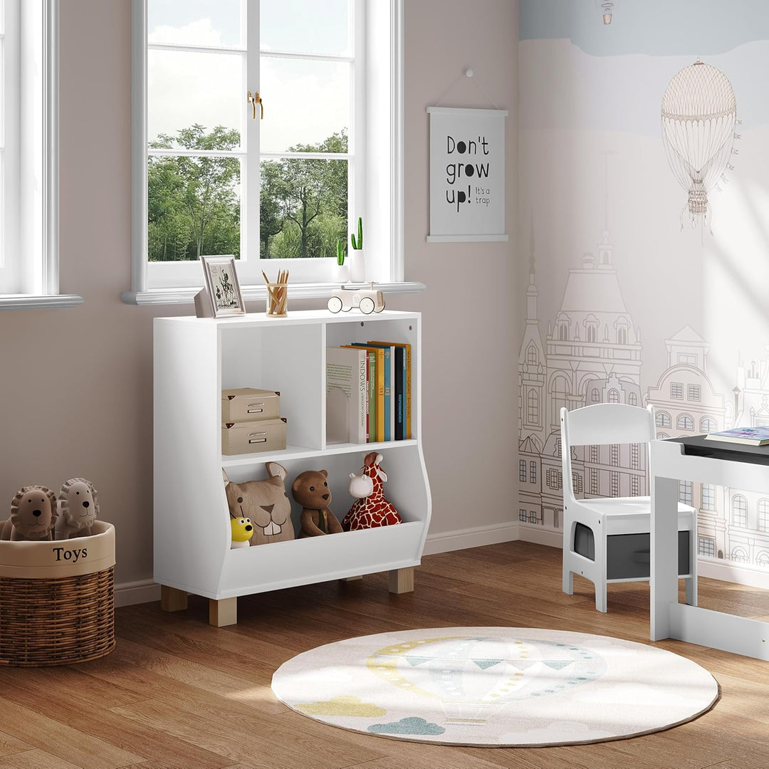 Lestarain Bücherregal Kinder, Regal weiss mit 3 Fächern, Montessori Kinderregal, Spielzeugregal mit