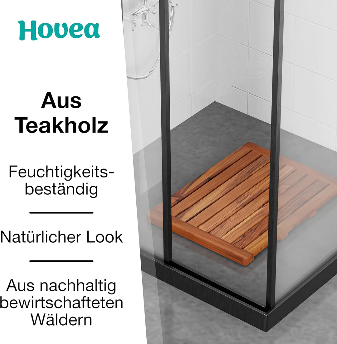Hovea - Badematte aus Teakholz 61 x 45 cm - Duschmatte Holz - Euchtigkeitsbeständig, Schimmelresiste