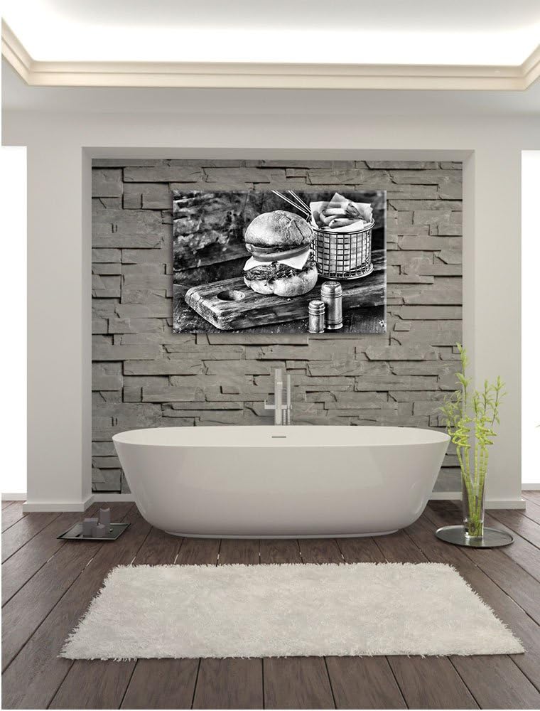 Pixxprint Cheesburger mit Pommes/Format: 100x70cm / Leinwandbild fertig bespannt Wandbild Kunstdruck