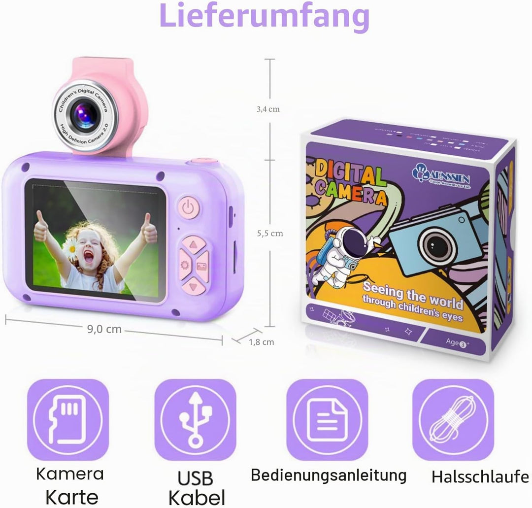 KinderKamera,ARNSSIEN Kinder Kamera,Selfie ,Geschenk für3 4 5 6 7 8 9 10Jahre Mädchen und Junge,2.4i