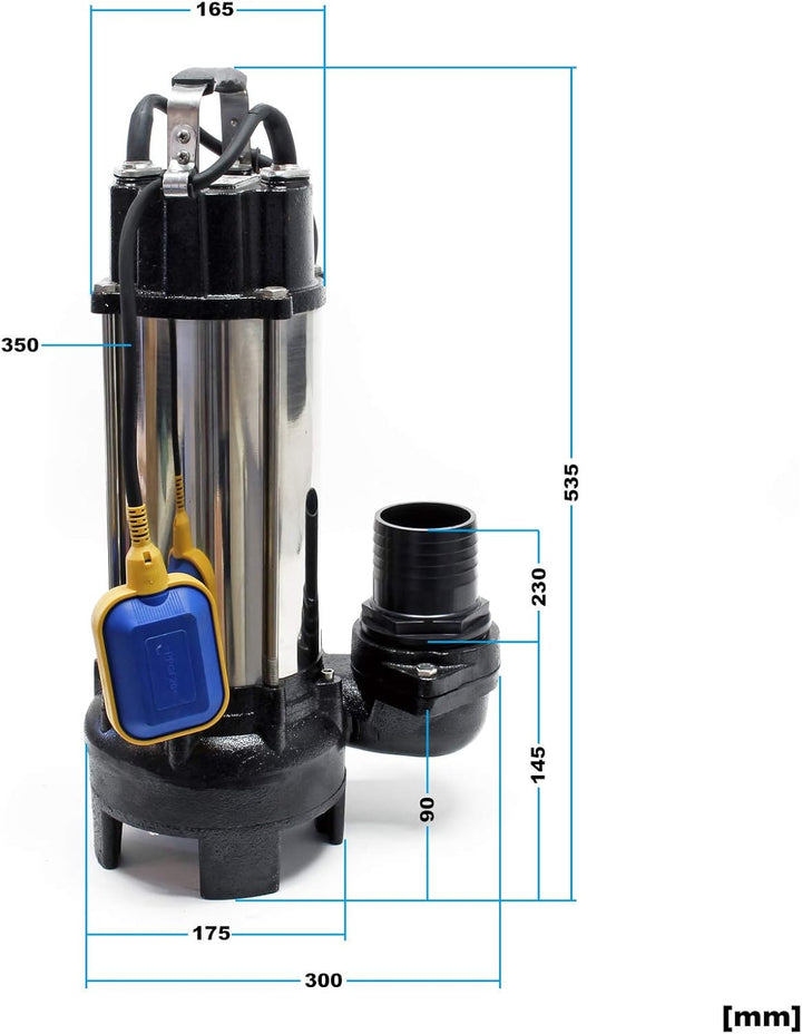 Schmutzwasserpumpe Schwimmerschalter Häcksler 31200 L/h 2200 W Förderhöhe bis 10 m