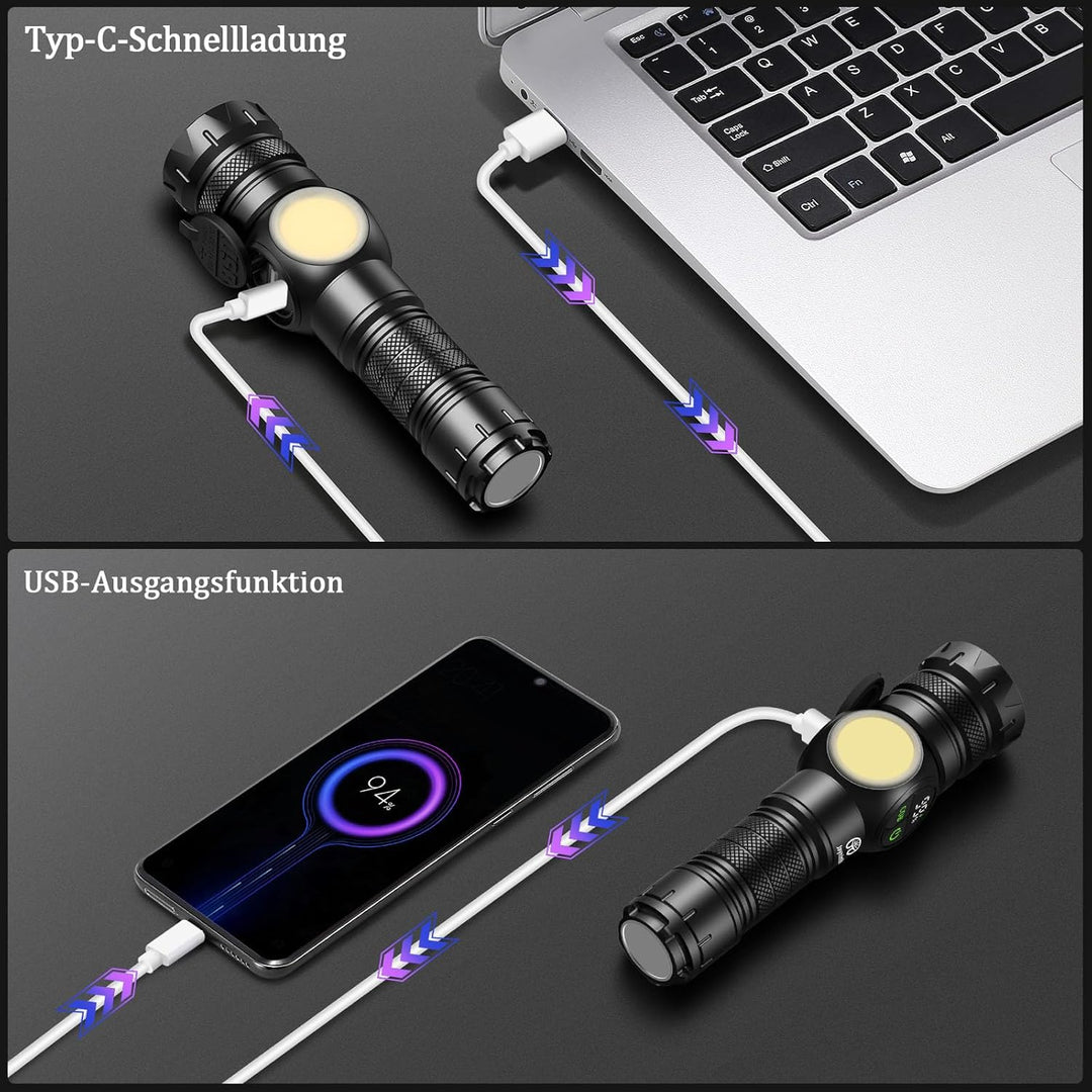 Jayxinli Taschenlampe 500000 Lumen mit Magnet, LED Taschenlampe Usb Aufladbar, Extrem Helle Taschenl