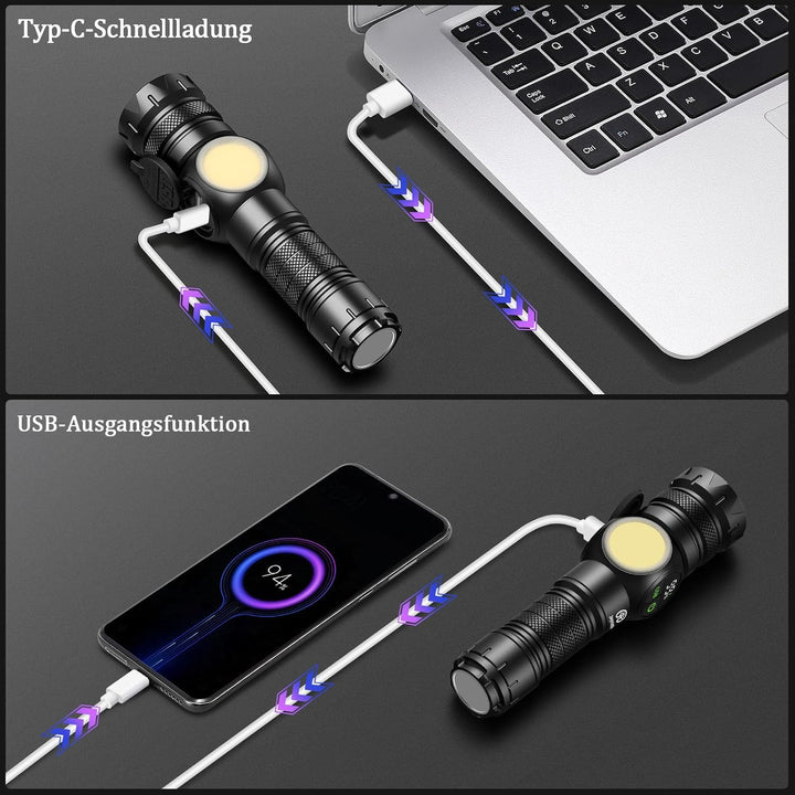 Jayxinli Taschenlampe 500000 Lumen mit Magnet, LED Taschenlampe Usb Aufladbar, Extrem Helle Taschenl