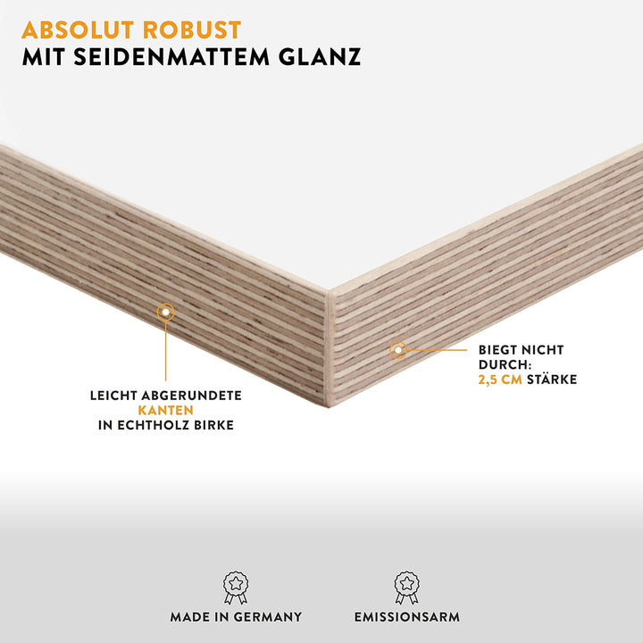 boho office® Schreibtischplatte, Tischplatte – 140 x 80 x 2,5 cm in Weiss mit edler Multiplex Echtho