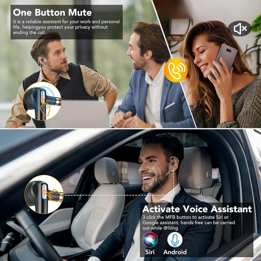Bluetooth Headset V5.4, 100 Std Freisprecheinrichtung Wireless Headset mit LED-Ladebox, ENC Dual Ger