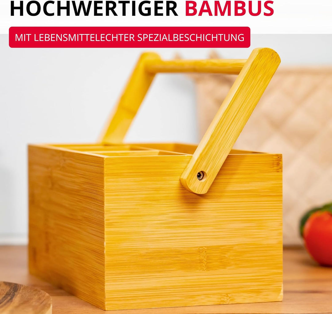 Westmark Küchen-Organizer/Tischbutler, 4 Fächer, mit Tragegriff, Masse: 28 x 15 x 22 cm, Bambus, Tap