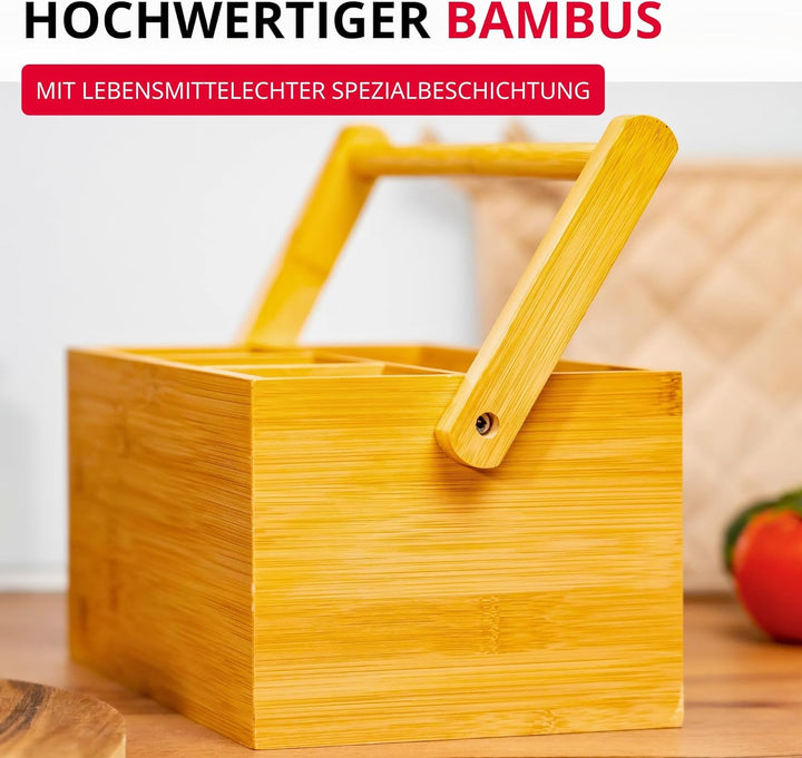 Westmark Küchen-Organizer/Tischbutler, 4 Fächer, mit Tragegriff, Masse: 28 x 15 x 22 cm, Bambus, Tap