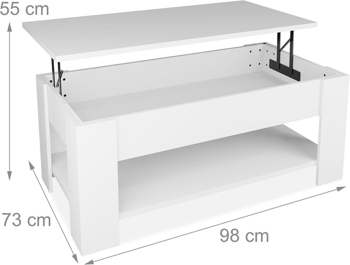 Relaxdays Couchtisch aufklappbar, HBT: 42x98x50 cm, Wohnzimmertisch mit Stauraum, zusätzliche Ablage