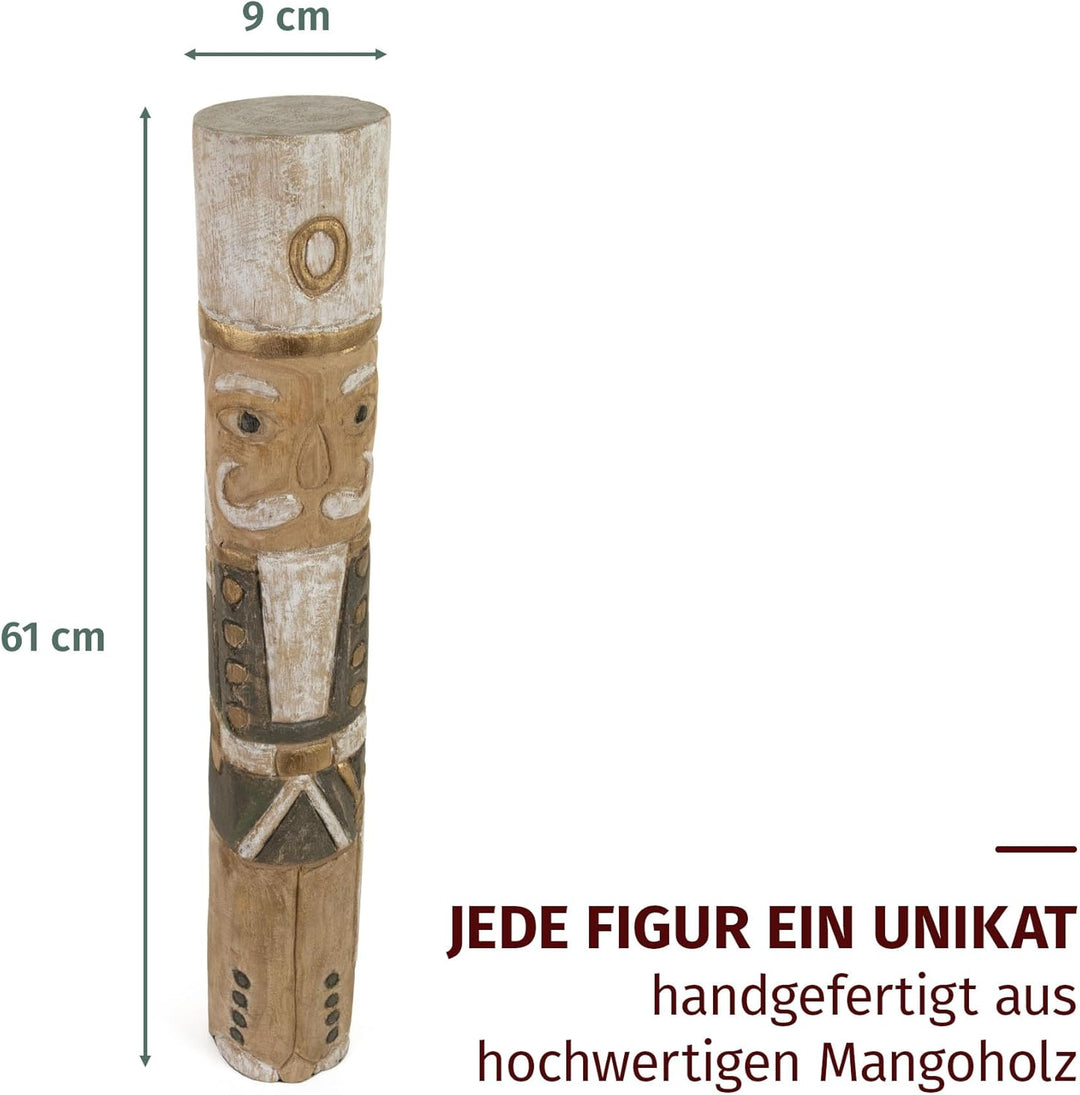 Moritz Nussknacker Holzfigur 61 cm handgefertigte Weihnachtsdekoration aus Mangoholz geschnitzt und