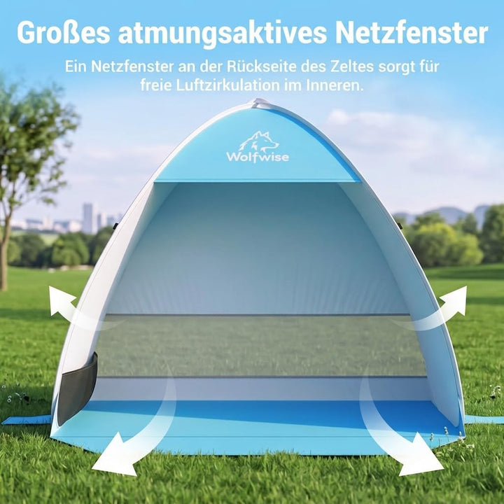 Wolfwise Strandmuschel Pop Up, UPF50+ Sonnenschutz, tragbar mit Tragetasche, sofortiger und einfache