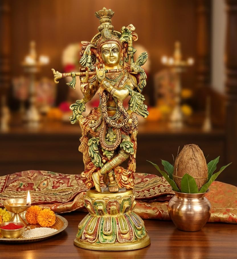eSplanade - Messing Krishna - mittlere Grösse - Messing Kishan Krishna Murti Idol Statue Skulptur (1
