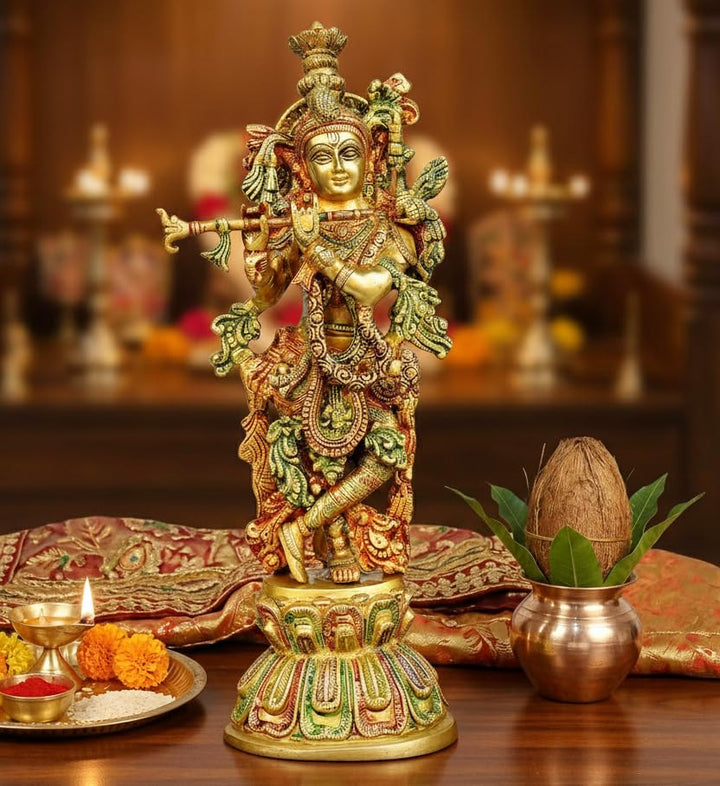 eSplanade - Messing Krishna - mittlere Grösse - Messing Kishan Krishna Murti Idol Statue Skulptur (1