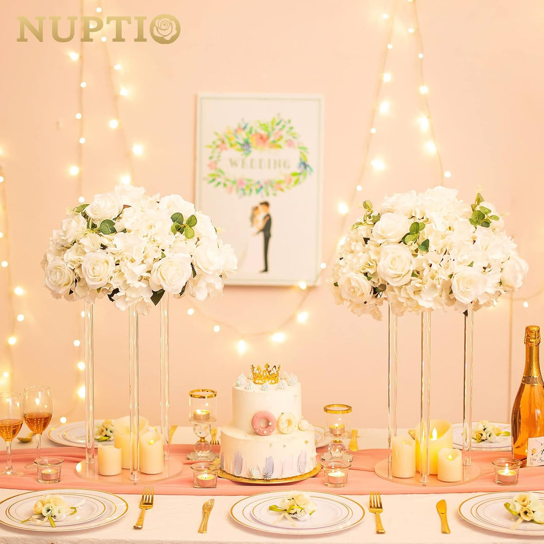 NUPTIO Blumenkugel Arrangement Strauss 10 Stück 40cm Durchmesser Weiss Gefälschte Blumen Rosen Kugel