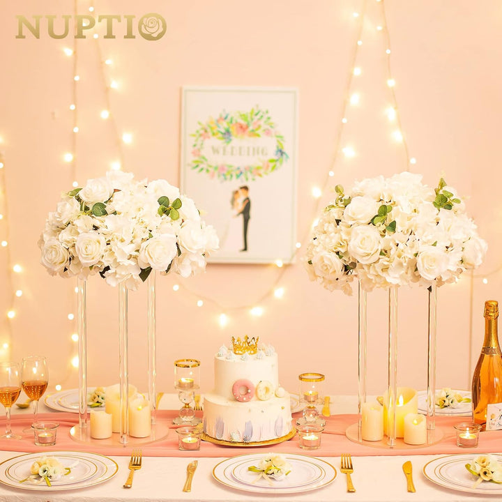 NUPTIO Blumenkugel Arrangement Strauss 10 Stück 40cm Durchmesser Weiss Gefälschte Blumen Rosen Kugel
