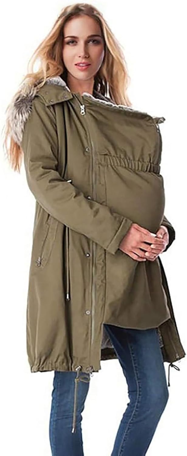 YIzdegg Jacke Mit Babyeinsatz Tragejacke Umstandsjacke Fleecejacke Mit Pelzkragen Baumwolljacke Warm