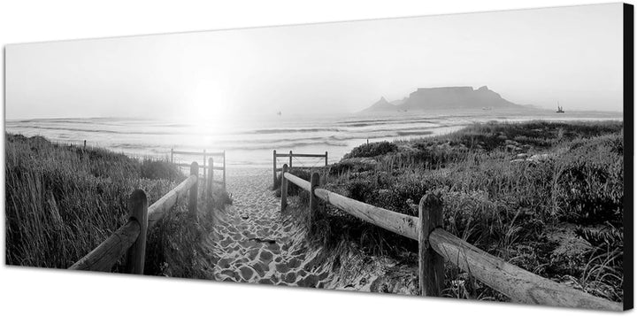 Paul Sinus Art Leinwandfoto als Panorama SCHWARZ/Weiss 150x50cm Dünen Strand Sonnenuntergang Meerbli