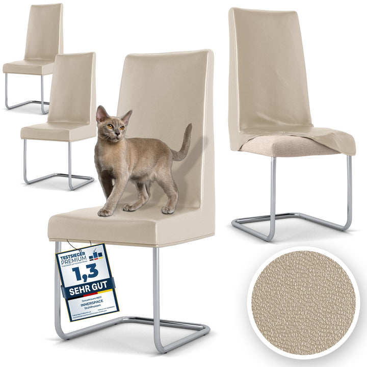 Innerspace Stuhlhussen 4er Set in Beige | Blickdichte, Wasserabweisende, Elastische Stuhlbezüge für