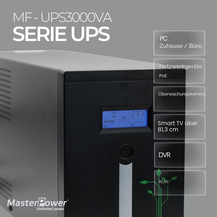 Master U-Power SAI UPS 3000VA (1800W) – Unterbrechungsfreie Stromversorgung, Schutz gegen Stromausfä