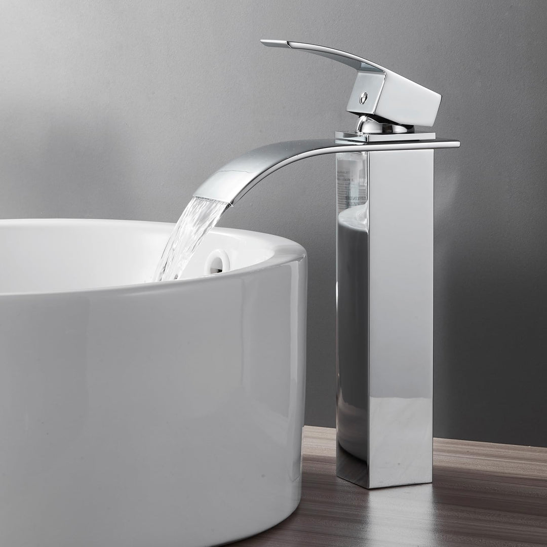 Hoch Wasserhahn Bad, Wasserfall Einhebel Waschtischarmatur, Mischbatterie Waschbecken Kaltes und Hei