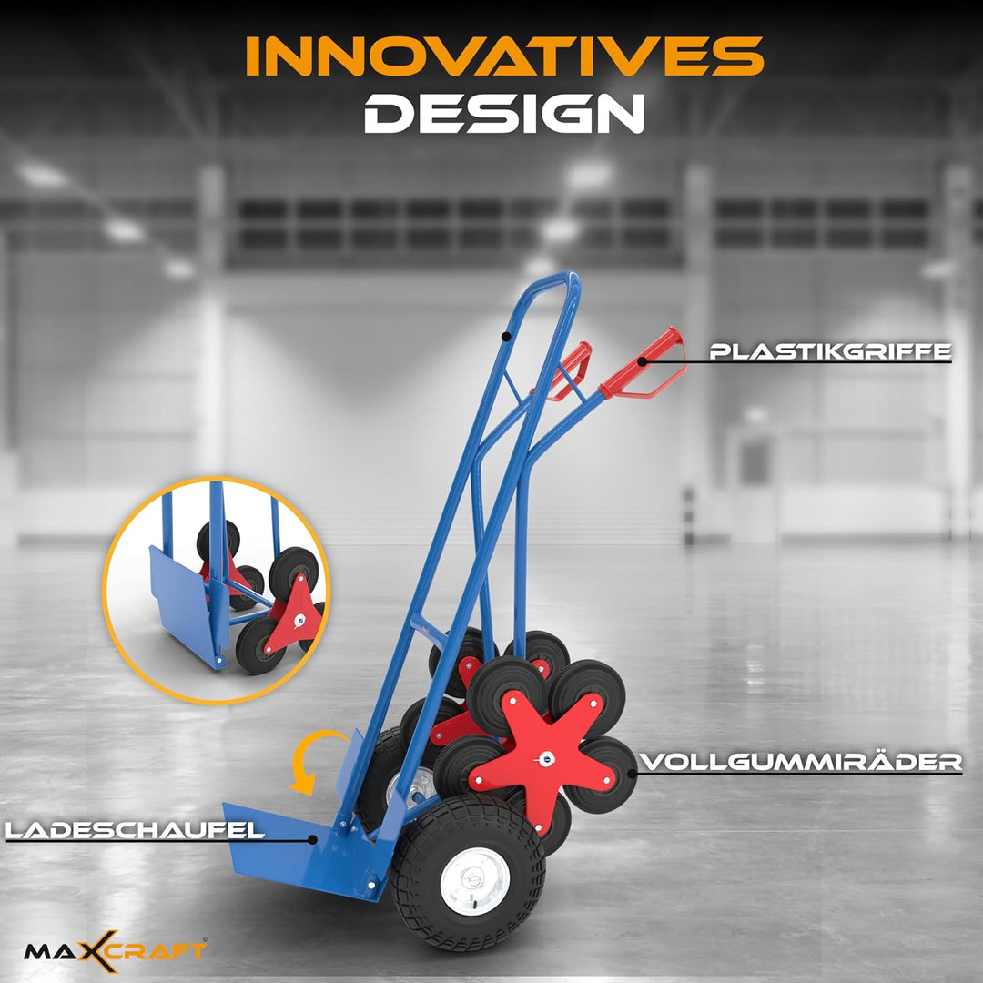 MAXCRAFT Sackkarre Treppenkarre bis 200 kg Treppensackkarre Transportkarre Treppensteiger - 12 Räder