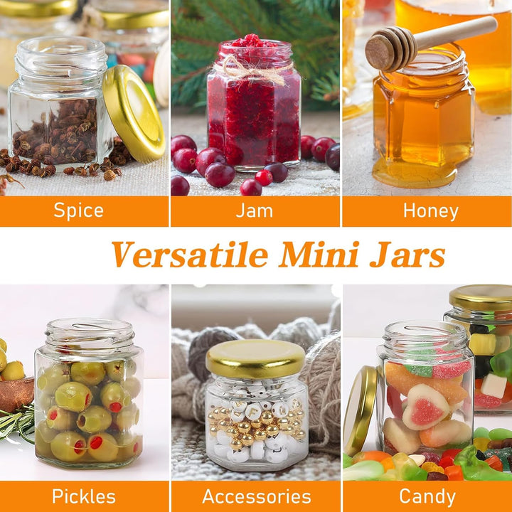 50 Stück Kleine Honiggläser 45ml, Mini Leer Marmeladengläser mit Deckel Honigglas mit Honiglöffel, B