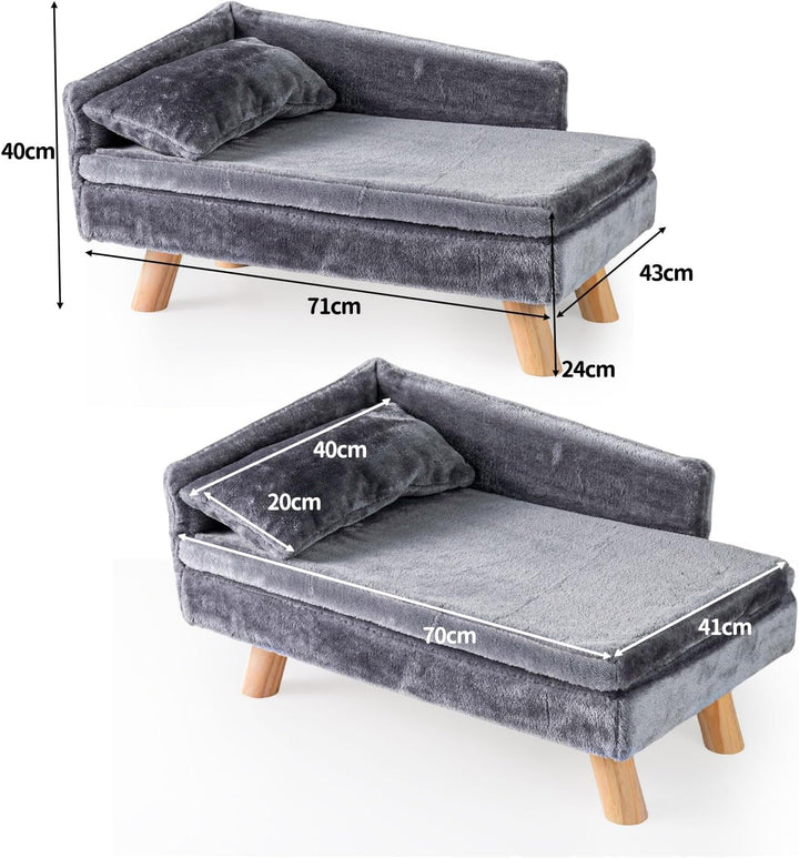 GOPLUS Luxus Katzensofa, Erhöhtes Hundebett mit Rückenlehne, abnehmbarem Kissen &amp; Holzbeinen, Hundes
