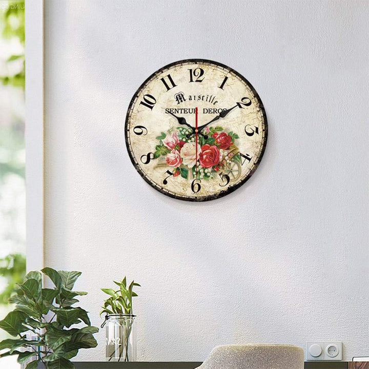 SWHONG Antique Rose Love rund Holz Wanduhr Schlafzimmer Wohnzimmer Wanduhr Home Decor Mode, Mode